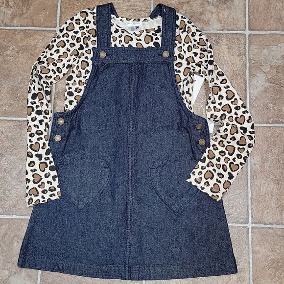 Max Studio Denim Romper Dress Heart Pocket & Animal Print Longsleeve Top Size 7 - Picture 1 of 8